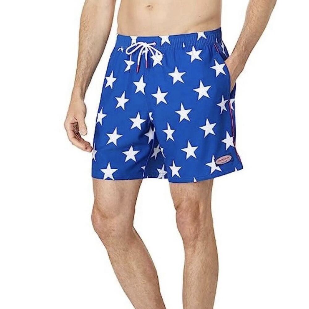 Vineyard Vines Chappy Blue White Star Swim Trunks Size S